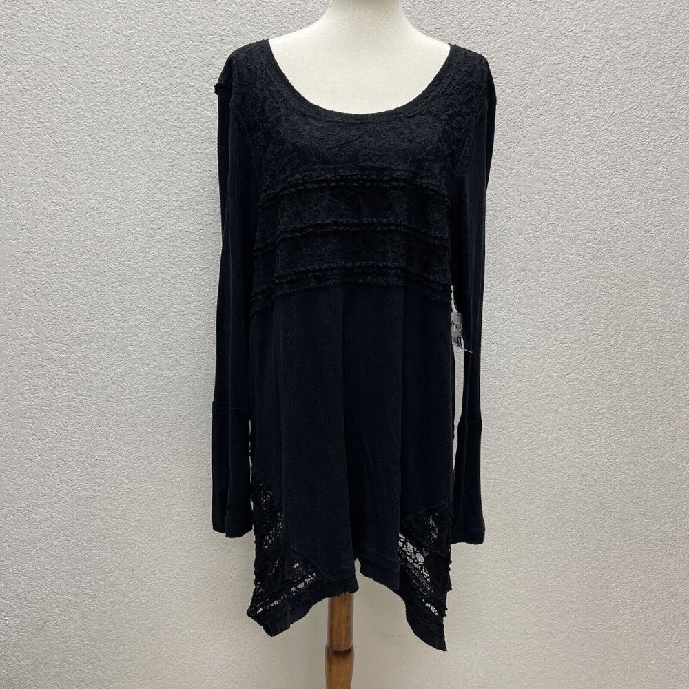 New Directions Weekend Blouse Women’s Plus Size 2X Black Lace Asymmetrical Top